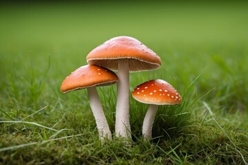there are two mushrooms that are sitting on the grass