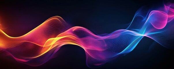 Obraz premium Abstract colorful waves, flowing textures, vibrant patterns blending smoothly, dynamic motion on a dark background with contrast Vivid hues create a sense of depth and energy