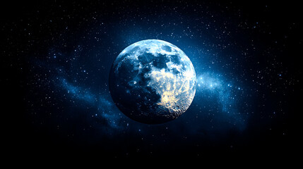 Fototapeta premium Full moon in dark night sky with stars and nebula.