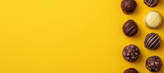 Delicious chocolate truffles gourmet dessert yellow background studio setup aesthetic presentation