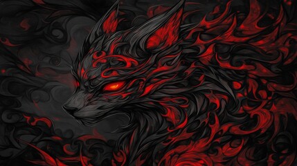 Crimson Flame Fox Dark Fantasy Art Creature Design