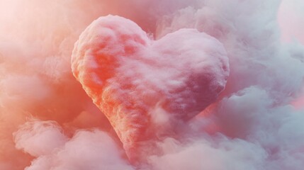 Fototapeta premium Heart Shape Cloud Forming in Soft Pink and Orange Sky with Dreamy Atmosphere