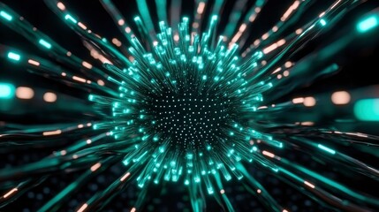 Fototapeta premium Abstract Futuristic Sphere with Glowing Teal Energy Beams