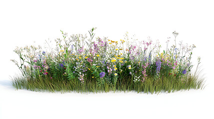 Floral bush of wildflowers isolated on white background, a bush made with grass and wildflowers