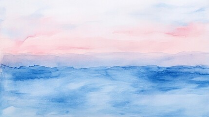 Obraz premium Serene Watercolor Landscape with Soft Pink and Blue Tones at Dusk or Dawn
