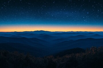 Fototapeta premium Breathtaking view of the blue ridge mountains under a starry night sky during twilight
