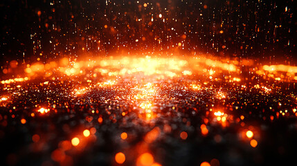 Fototapeta premium Glowing embers and sparks on dark background.