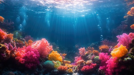 Naklejka premium Vibrant coral reef, sunlit ocean depths.