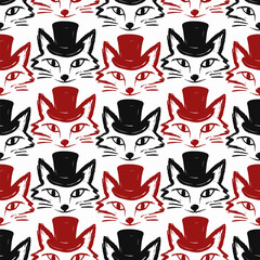 Seamless vector pattern with cute draw fox. Simple doodle style. Colorful animal wallpapers	
