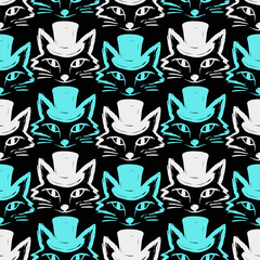 Seamless vector pattern with cute draw fox. Simple doodle style. Colorful animal wallpapers	
