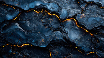 Naklejka premium Glowing lava cracks in dark volcanic rock.