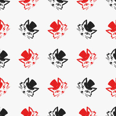 Seamless vector pattern with cute draw fox. Simple doodle style. Colorful animal wallpapers	
