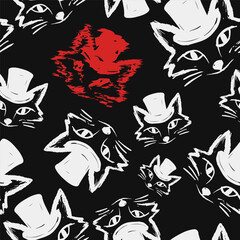 Seamless vector pattern with cute draw fox. Simple doodle style. Colorful animal wallpapers	
