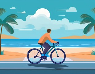 Fototapeta premium 海岸の道路を自転車で走っている人