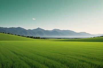 Obraz premium grassy field with mountains in the distance