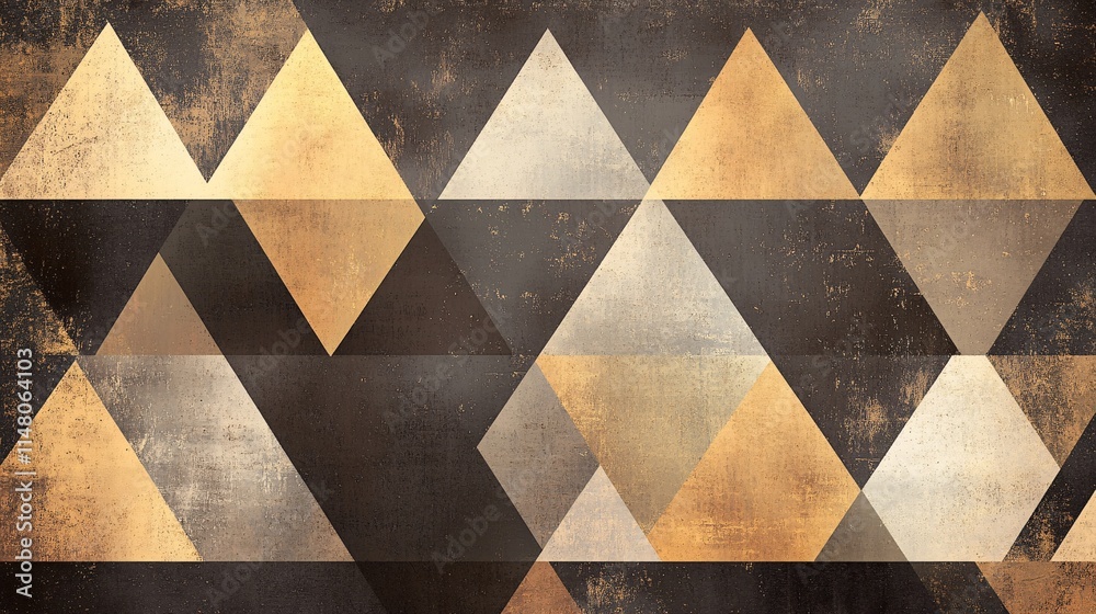 Aufkleber abstract geometric pattern with triangles and textures in earthy tones and gold hues
