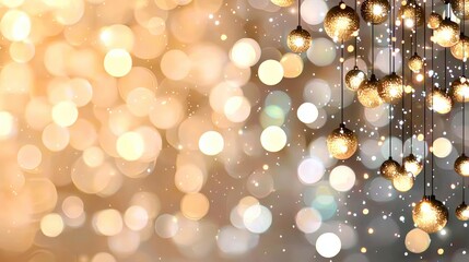 Sparkling Golden Bokeh Lights   Hanging Ornaments  Festive Background