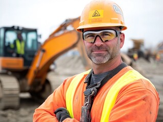 Construction worker in hardhat and safety glasses.