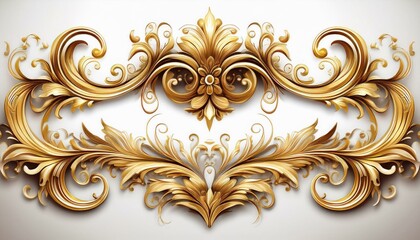 Gold ornament. Set of golden baroque floral ornaments with intricate details, isolated on white background