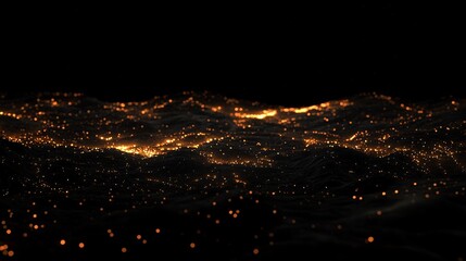 Glowing Abstract Landscape of Sparkling Lights on Dark Background at Night