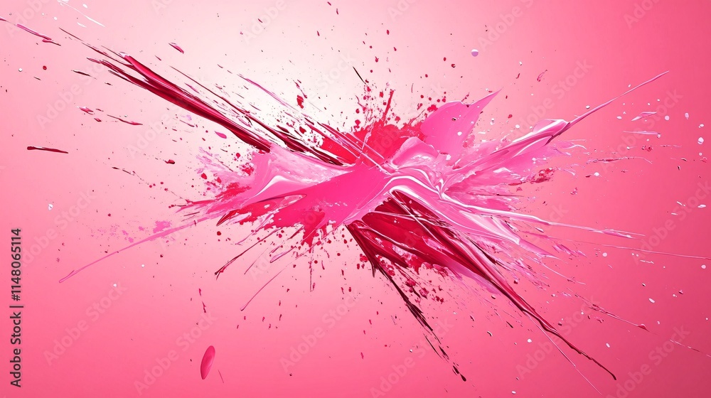 Poster vibrant pink paint splash with dynamic drips on soft pink background for art projects