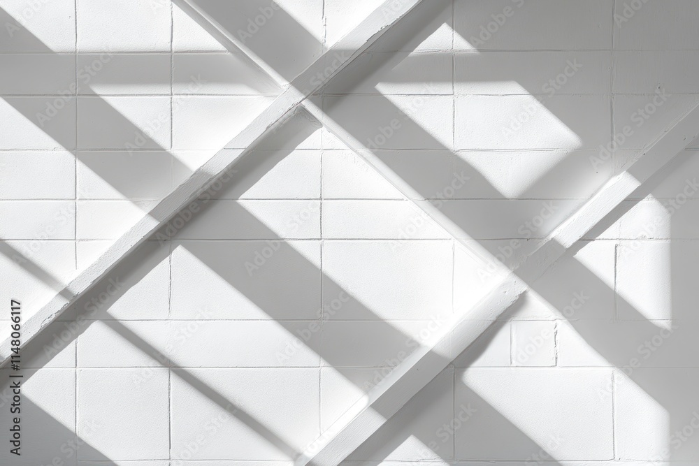 Poster White tile wall with light and shadow pattern from window frame.