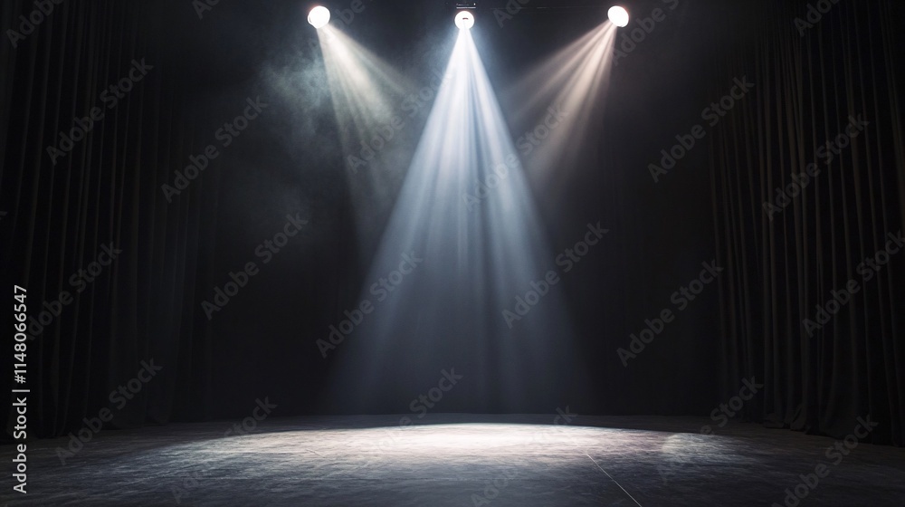 Poster dramatic stage lighting with rays of light and dark background for performance venue