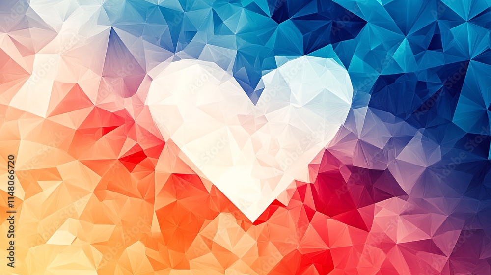 Poster Abstract Heart Shape Design with Colorful Polygon Background in Gradient Style