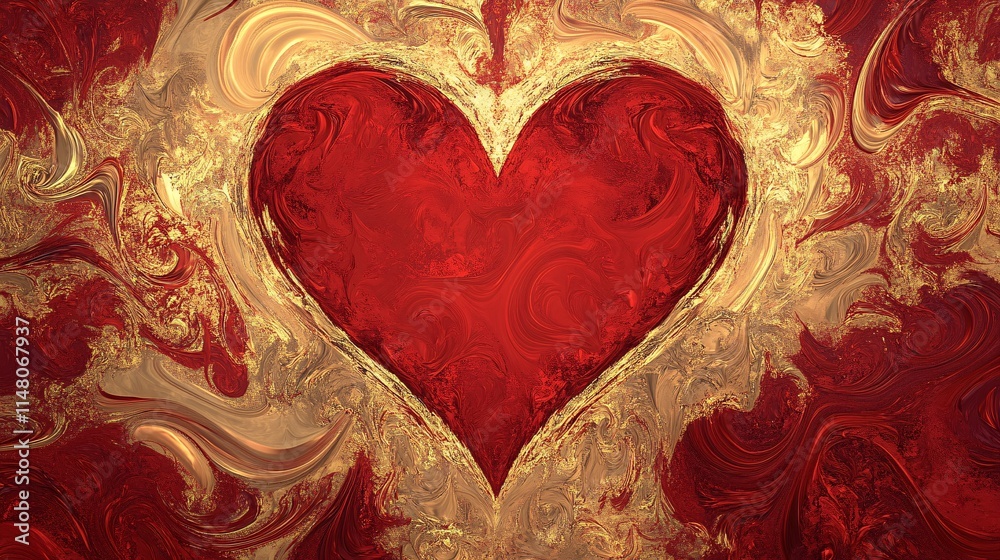 Aufkleber abstract heart shape with swirling red and gold patterns for valentine’s day decoration