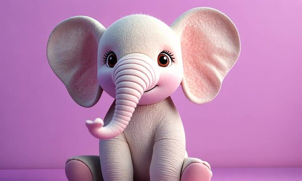 A cute, stylized elephant sits against a pink background, evoking a playful and whimsical vibe.