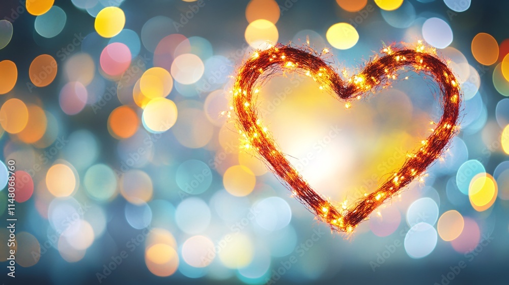Aufkleber sparkling heart shape on colorful bokeh background for romantic celebrations