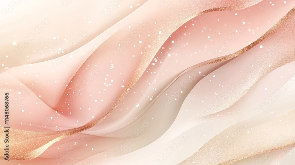 Poster soft flowing waves with gentle sparkles in blush and cream tones