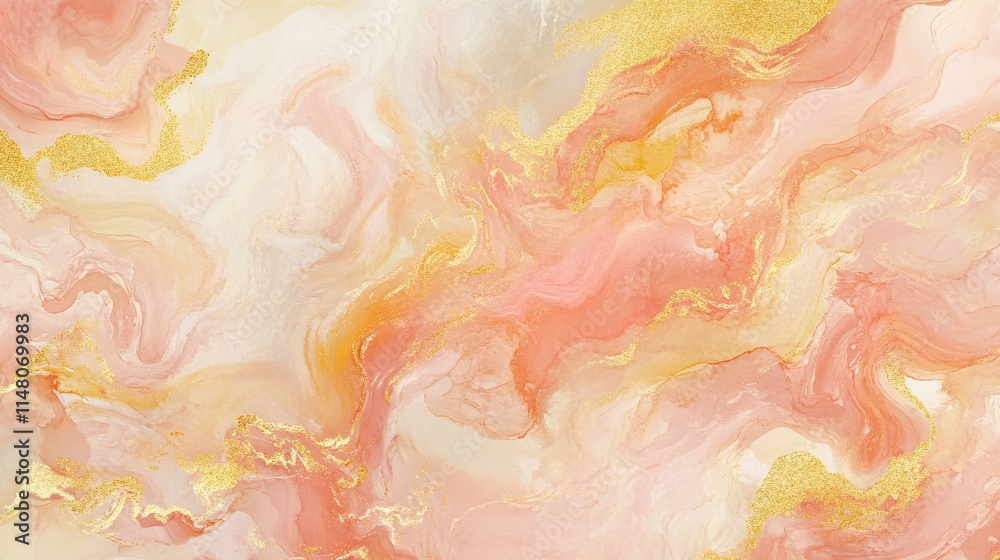Aufkleber abstract art in soft pink and gold with flowing patterns and textures