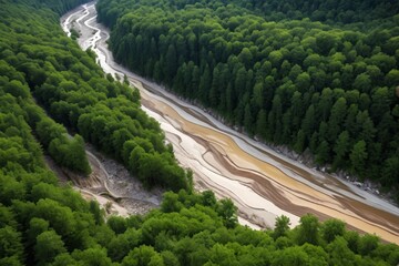arafed view of a river running through a forest filled with trees