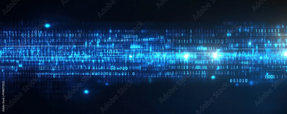 Leinwandbilder Abstract digital data background with interconnected binary code patterns, futuristic network structure, and glowing technology elements representing information flow and data analytics