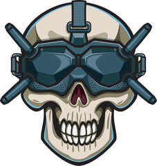 Human skull wearing fpv googles