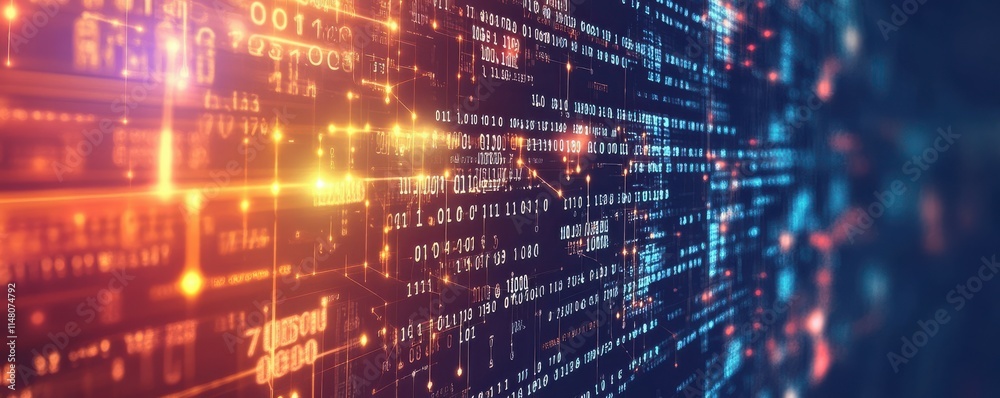 Leinwandbilder abstract digital data background with interconnected binary code patterns, futuristic network struct