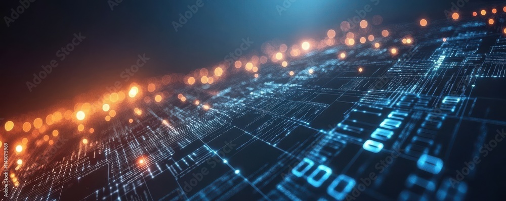 Leinwandbilder abstract digital data background with interconnected binary code patterns, futuristic network struct