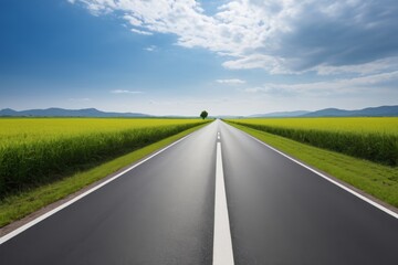 Naklejka premium arafed road with a lone tree on the side of it