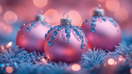 Christmas background with balls on blurred background