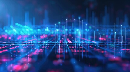 Financial graph with futuristic blue holographic lines and grids