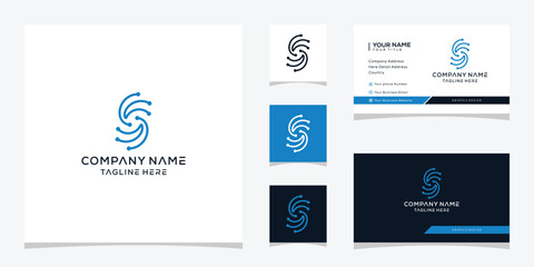 Abstract letter S network technology logo design, business card vector template