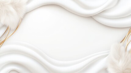 Elegant White Silk Drape with Fluffy Feathers and Gold Accents