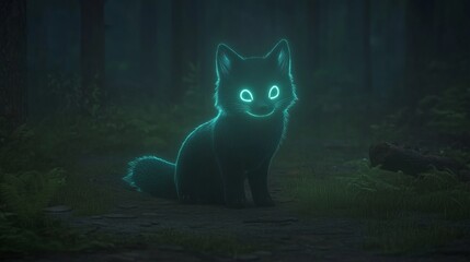 Enchanting Neon Fox in Mystical Forest Night