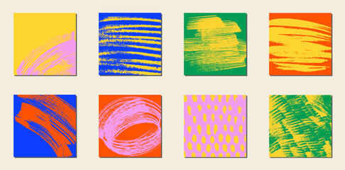 Set of abstract backgrounds. Color ink brush strokes, patterns, posters, cover.