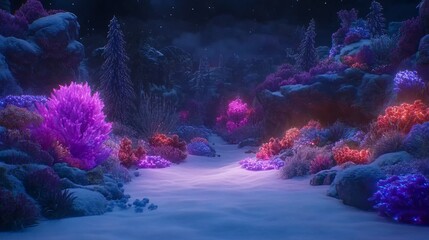 Naklejka premium Enchanting Winter Bioluminescent Coral Forest
