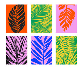 Art &Set of tropical minimalistic illustrations. Colorful floral poster, cover, card. Illustration