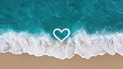 Fototapeta premium Heart Shape Drawn in Sand on Beach Surrounded by Gentle Ocean Waves and Clear Blue Water