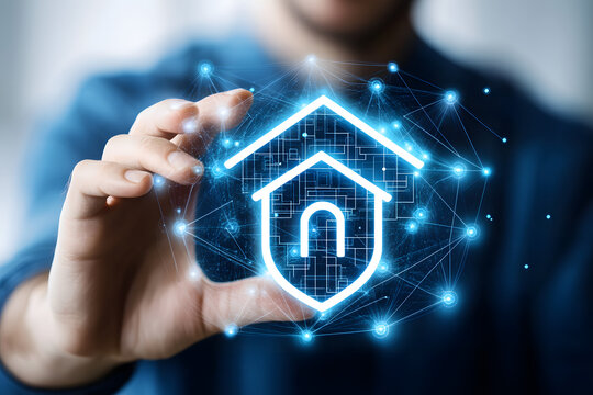 Empresario dibuja a mano el escudo de protecci&oacute;n de seguro de casa con la red de seguridad conectando iconos concepto de seguridad de seguro de propiedad para proteger a la familia