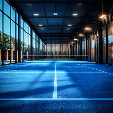 Pista de tenis p&aacute;del en un club de campo.  Una vista desde la cancha